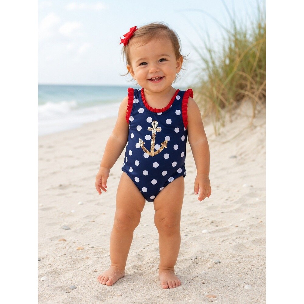 PENELOPE MACK Toddler Girls Polka Dot Swimsuit Anchor American Flag 4th 18M